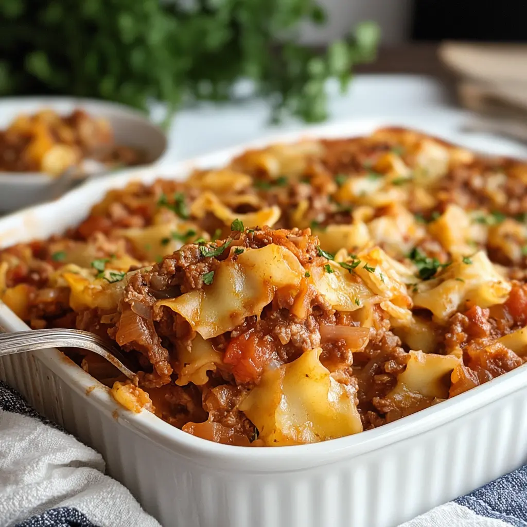 Easy Lazy Cabbage Roll Casserole Recipe You Need Now 6 LAZY CABBAGE ROLL CASSEROLE centered hero view, clean and uncluttered