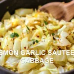 LEMON GARLIC SAUTEED CABBAGE centered hero view, clean and uncluttered