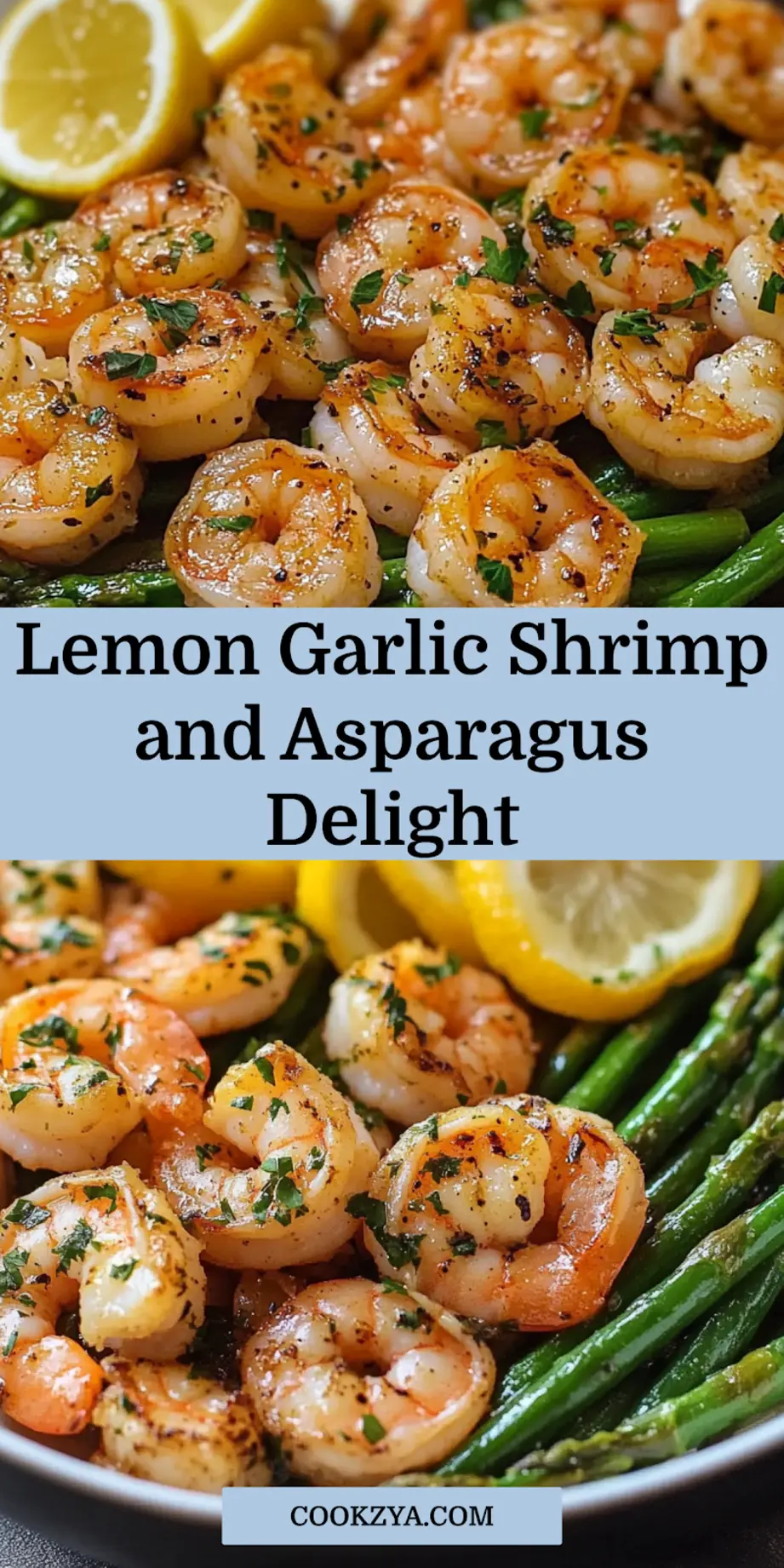 How to Make Lemon Garlic Shrimp and Asparagus 7 Cooked lemon garlic shrimp and asparagus served on a plate
