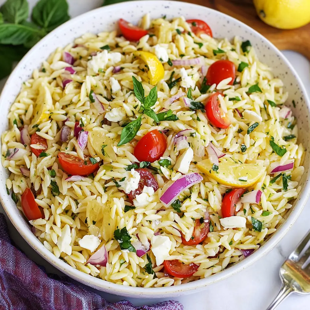LEMON ORZO SALAD centered hero view, clean and uncluttered