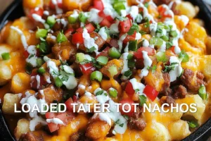 LOADED TATER TOT NACHOS centered hero view, clean and uncluttered