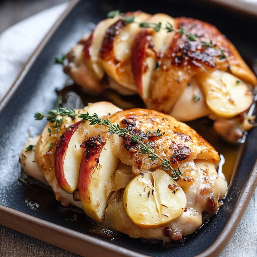 Easy Maple Glazed Apple and Brie Stuffed Chicken Recipe 6 MAPLE GLAZED APPLE AND BRIE STUFFED CHICKEN centered hero view, clean and uncluttered