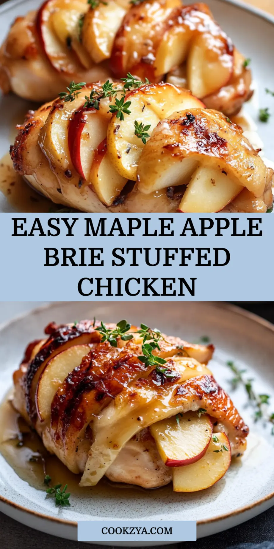 Easy Maple Glazed Apple and Brie Stuffed Chicken Recipe 7 MAPLE GLAZED APPLE AND BRIE STUFFED CHICKEN centered hero view, clean and uncluttered