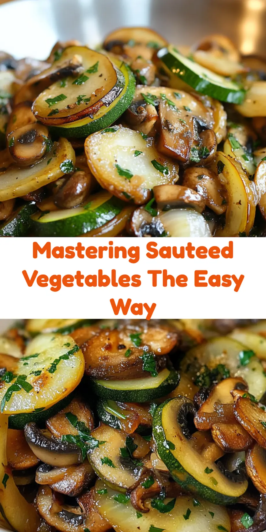 Final plated sautéed zucchini, mushrooms, and onions dish, plated and ready to serve