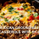 MEXICAN GROUND BEEF CASSEROLE WITH RICE centered hero view, clean and uncluttered