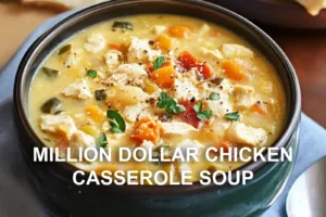 MILLION DOLLAR CHICKEN CASSEROLE SOUP centered hero view, clean and uncluttered