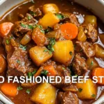 OLD FASHIONED BEEF STEW centered hero view, clean and uncluttered
