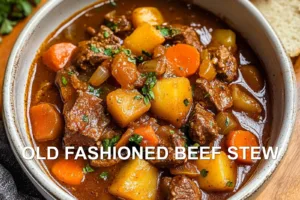 OLD FASHIONED BEEF STEW centered hero view, clean and uncluttered