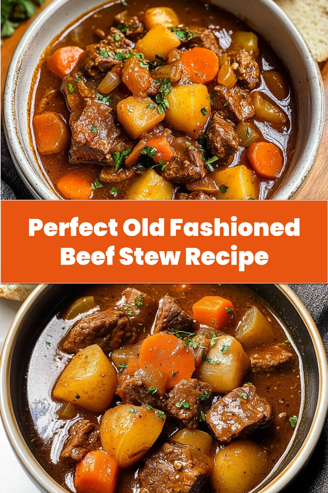 Completed old fashioned beef stew served in a bowl, ready to enjoy