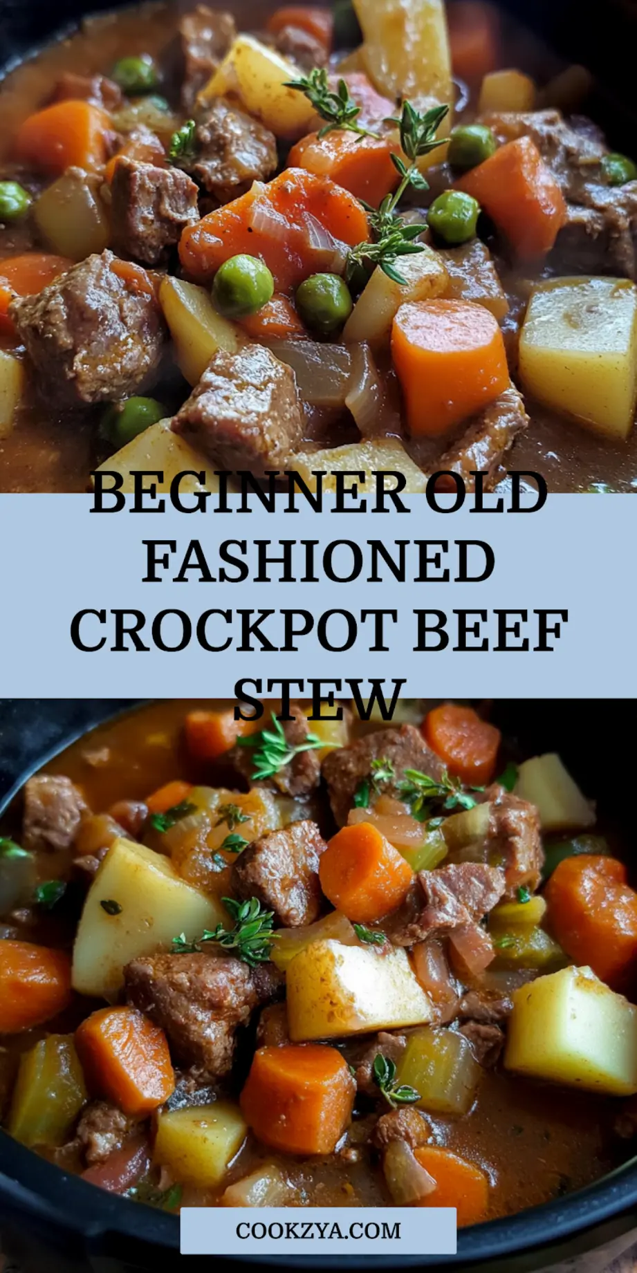 OLD FASHIONED CROCKPOT BEEF STEW centered hero view, clean and uncluttered