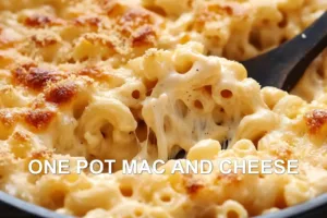 ONE POT MAC AND CHEESE centered hero view, clean and uncluttered