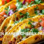 OVEN BAKED CHEESY TACOS centered hero view, clean and uncluttered