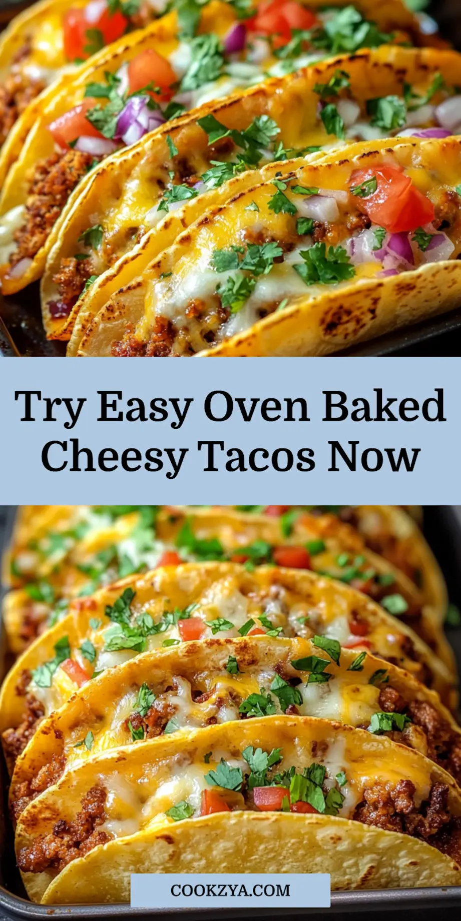Oven baked cheesy tacos fresh from the oven on a baking dish