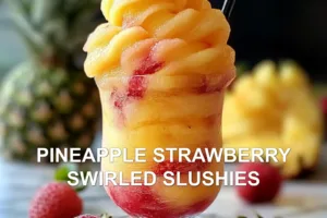 PINEAPPLE STRAWBERRY SWIRLED SLUSHIES centered hero view, clean and uncluttered