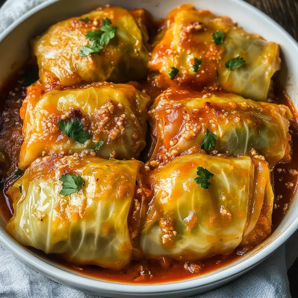 Polish cabbage rolls in tomato sauce, centered hero view, clean and uncluttered