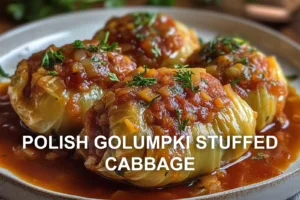 Polish Golumpki Stuffed Cabbage Recipe Easy and Delicious POLISH GOLUMPKI STUFFED CABBAGE centered hero view, clean and uncluttered