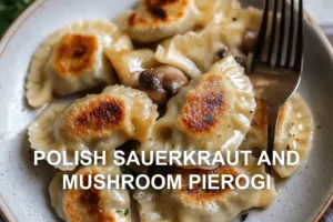 Polish Sauerkraut and Mushroom Pierogi Recipe Easy Homemade POLISH SAUERKRAUT AND MUSHROOM PIEROGI centered hero view, clean and uncluttered