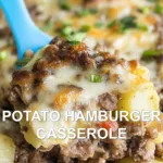 POTATO HAMBURGER CASSEROLE centered hero view, clean and uncluttered