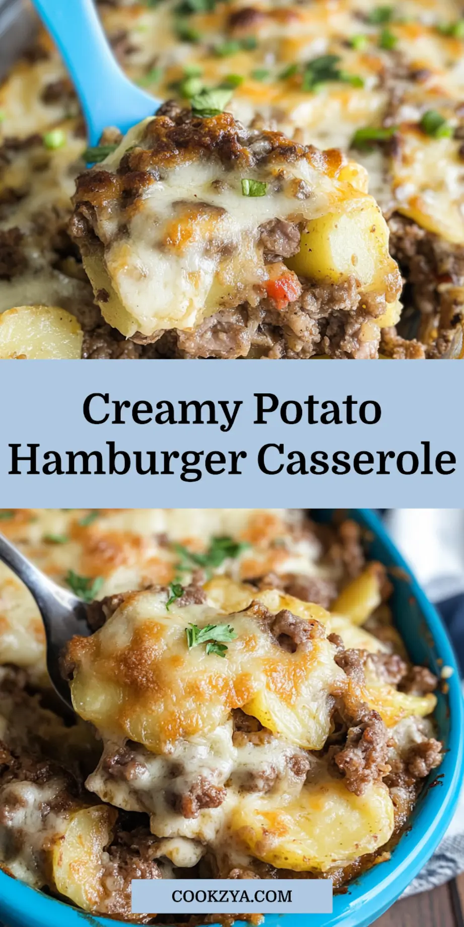 POTATO HAMBURGER CASSEROLE centered hero view, clean and uncluttered