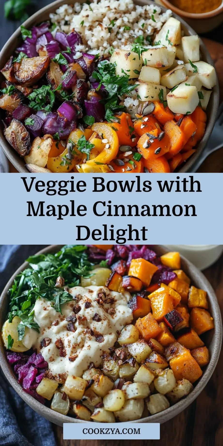 Close-up of Roasted Root Vegetable Buddha Bowl with Maple Cinnamon, vibrant and freshly assembled