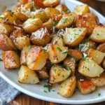 AIR FRYER GARLIC PARMESAN POTATOES centered hero view, clean and uncluttered
