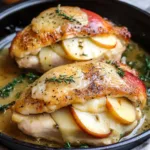APPLE AND BRIE STUFFED CHICKEN BREAST centered hero view, clean and uncluttered