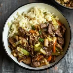 BEEF MUSHROOM AND CABBAGE BOWL centered hero view, clean and uncluttered