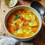 COMFORTING CABBAGE SOUP WITH GINGER centered hero view, clean and uncluttered
