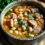 HEARTY HAM AND WHITE BEAN SOUP centered hero view, clean and uncluttered
