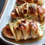 MAPLE GLAZED APPLE AND BRIE STUFFED CHICKEN centered hero view, clean and uncluttered