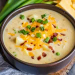 SLOW COOKER CHEESY RANCH POTATO SOUP centered hero view, clean and uncluttered