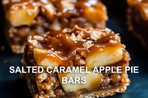 SALTED CARAMEL APPLE PIE BARS centered hero view, clean and uncluttered