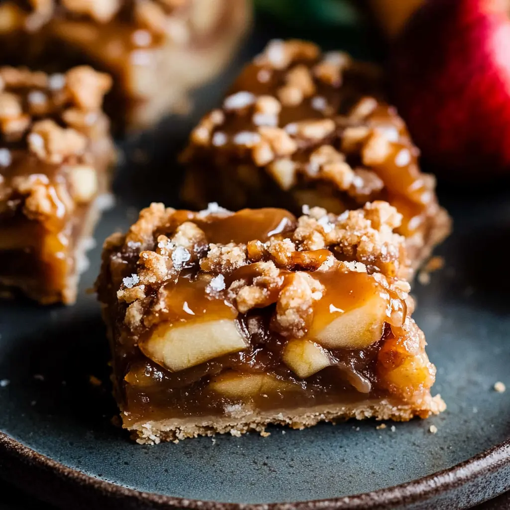Salted Caramel Apple Pie Bars Recipe Easy and Irresistible 6 SALTED CARAMEL APPLE PIE BARS centered hero view, clean and uncluttered