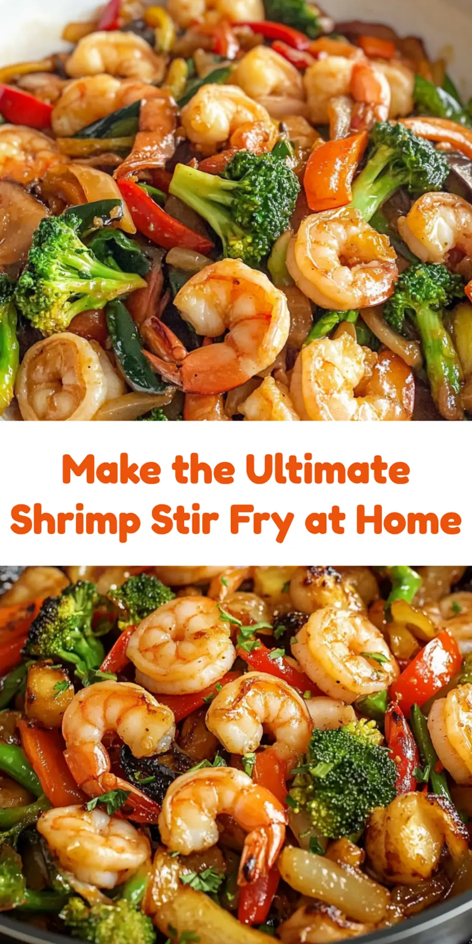Plated shrimp stir fry with vibrant vegetables served on a white plate