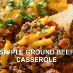 SIMPLE GROUND BEEF CASSEROLE centered hero view, clean and uncluttered