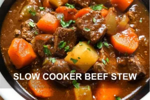 SLOW COOKER BEEF STEW centered hero view, clean and uncluttered