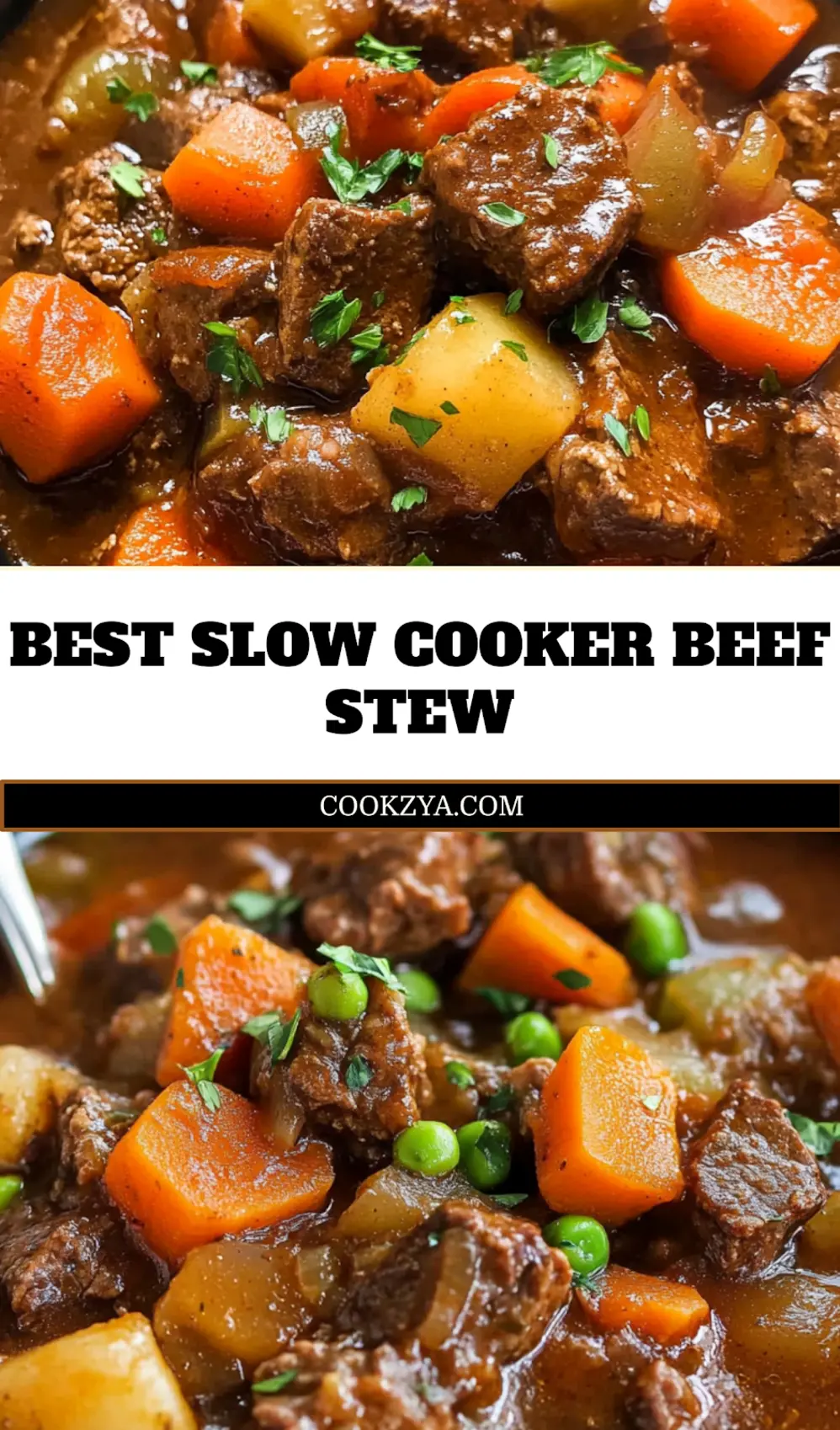 Slow cooker beef stew ready to serve in a bowl