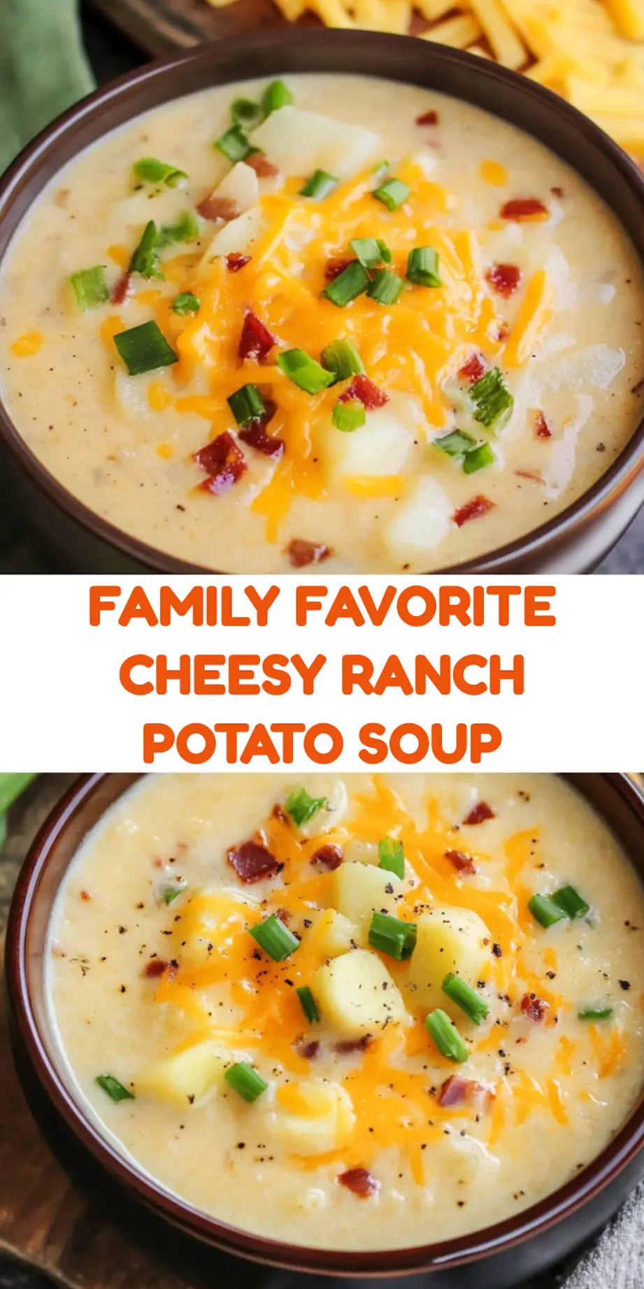Slow Cooker Cheesy Ranch Potato Soup - Easy Recipe 7 SLOW COOKER CHEESY RANCH POTATO SOUP centered hero view, clean and uncluttered