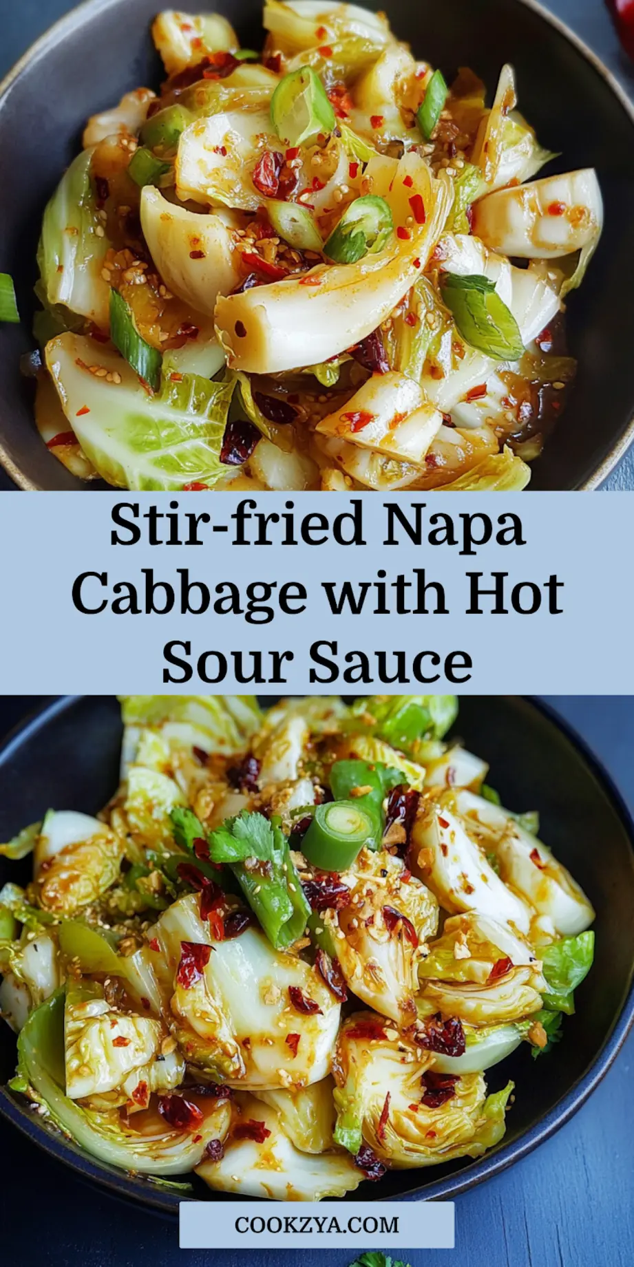 Close-up of stir-fried napa cabbage with hot sour sauce, vibrant and fresh