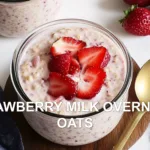 STRAWBERRY MILK OVERNIGHT OATS centered hero view, clean and uncluttered