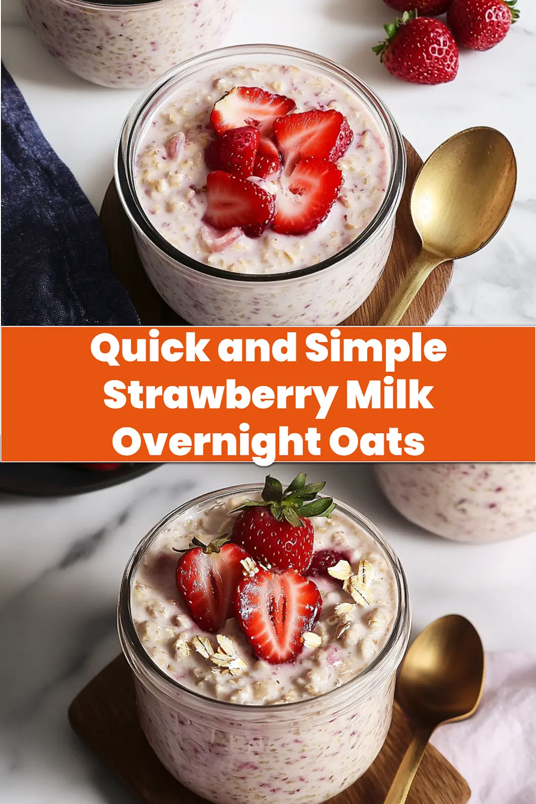 Creamy strawberry milk overnight oats served in a jar with fresh strawberry slices on top