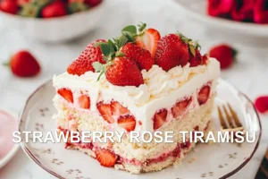 STRAWBERRY ROSE TIRAMISU centered hero view, clean and uncluttered
