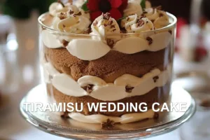TIRAMISU WEDDING CAKE centered hero view, clean and uncluttered