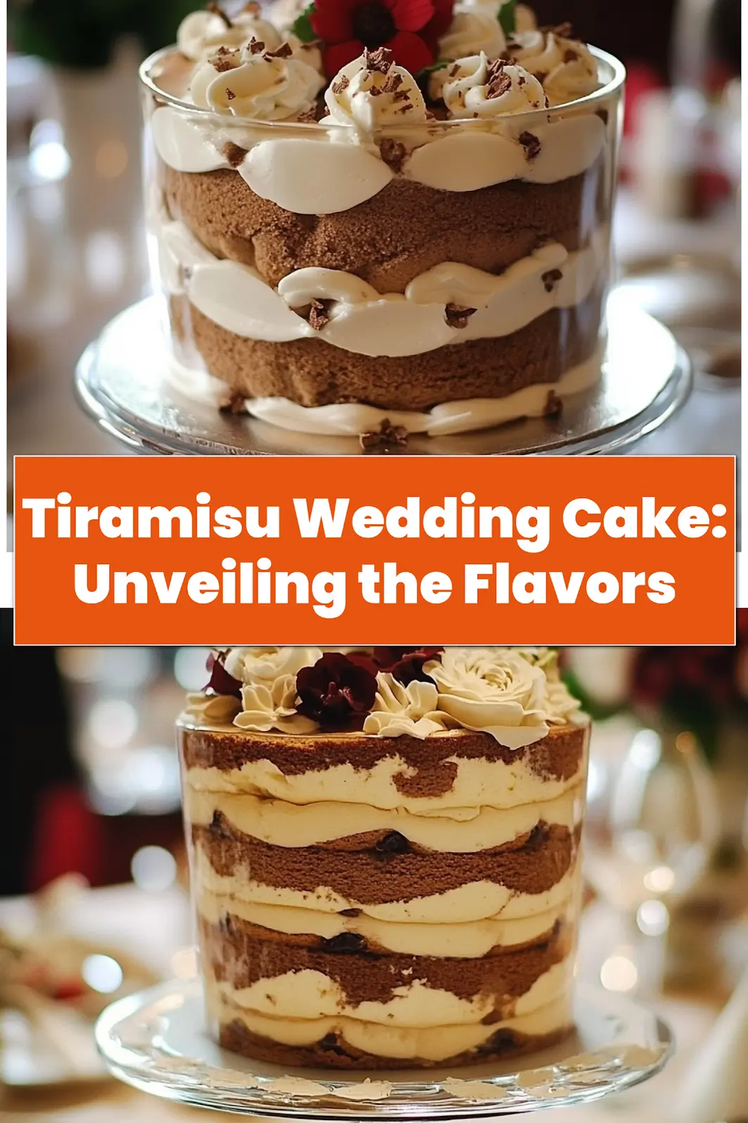 Close-up of completed Tiramisu Wedding Cake with smooth cocoa dusting