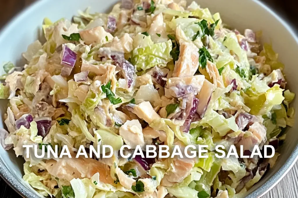 TUNA AND CABBAGE SALAD centered hero view, clean and uncluttered