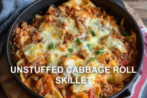 UNSTUFFED CABBAGE ROLL SKILLET centered hero view, clean and uncluttered