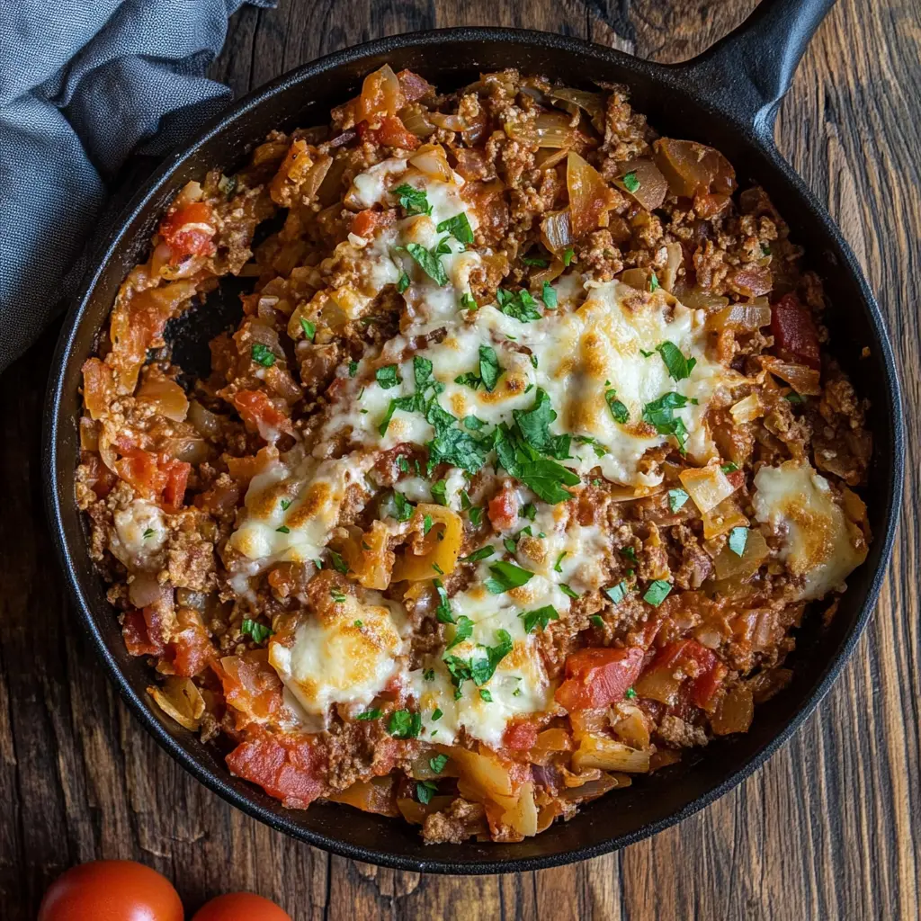 Easy Unstuffed Cabbage Roll Skillet Recipe for Comfort 6 Unstuffed cabbage roll skillet with melted cheese and tender cabbage