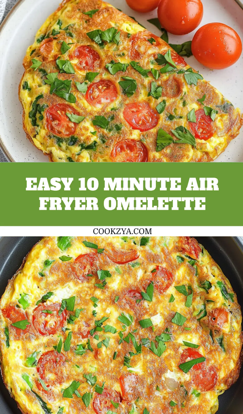 10 MINUTE AIR FRYER OMELETTE centered hero view, clean and uncluttered_pin