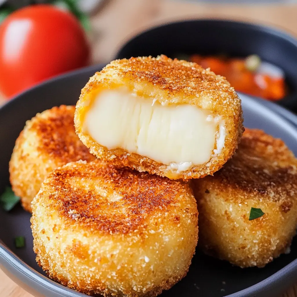 Air fried Babybel cheese with golden crispy coating on a white plate
