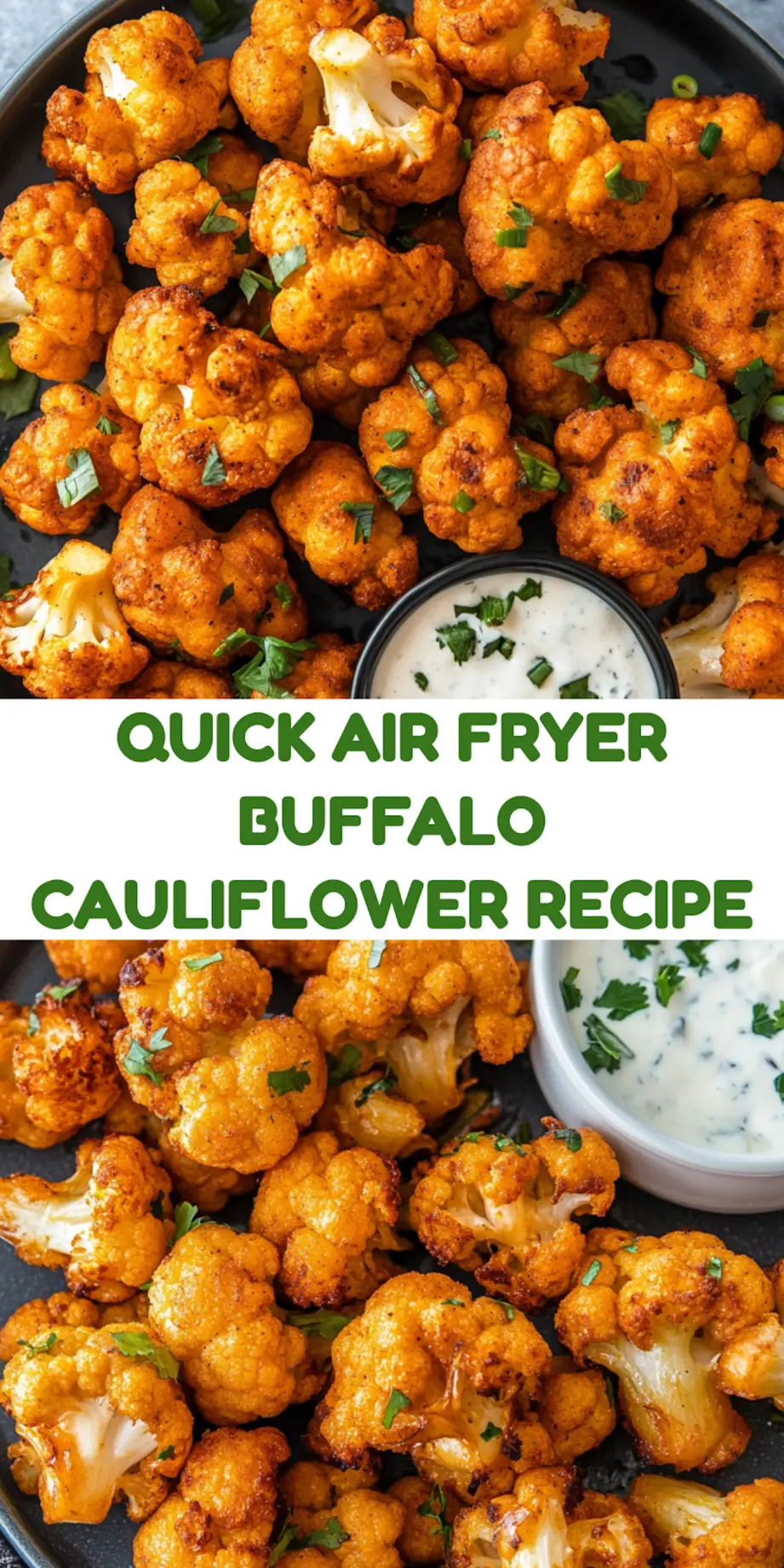 AIR FRYER BUFFALO CAULIFLOWER centered hero view, clean and uncluttered